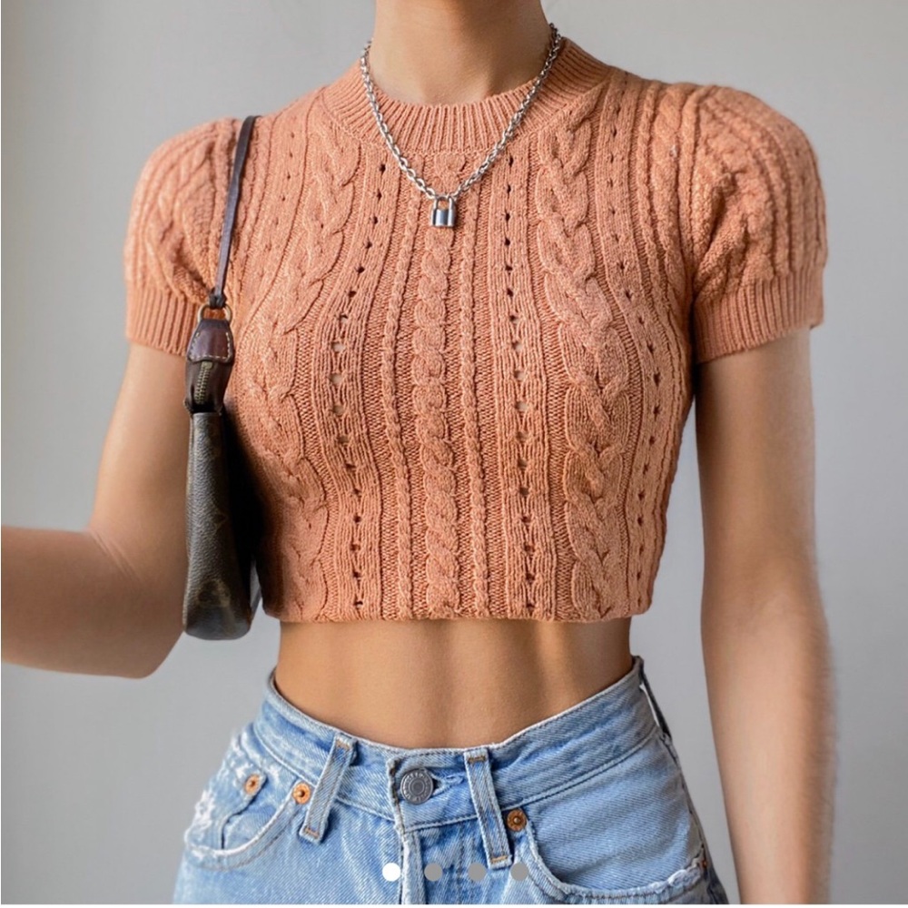 Free People Short + Sweet Cable Knit Cropped Sweater Shirt Size S